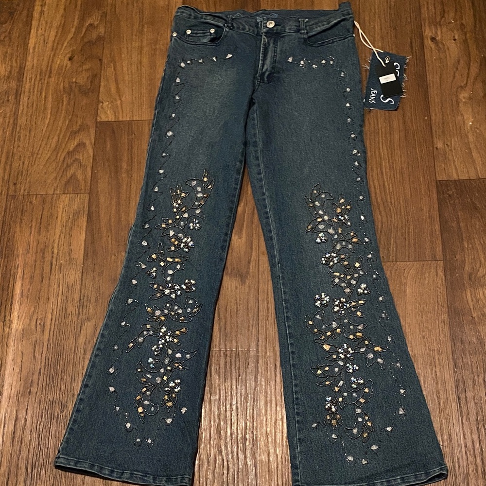 Vintage Y2K denim pants featuring rhinestones and sequins NWT